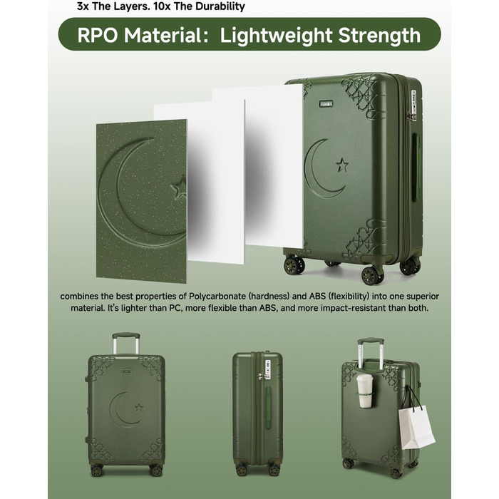 Набір валіз Sea Choice: 3 валізи з жорстким корпусом, розширювані, на 4 колесах, легкі, з TSA замком (зелений, ручна поклажа 20 дюймів)