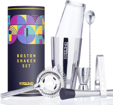 Набір шейкер для коктейлів Boston Shaker Set: скло, нержавіюча сталь, професійний барменський набір з ситечком Hawthorne