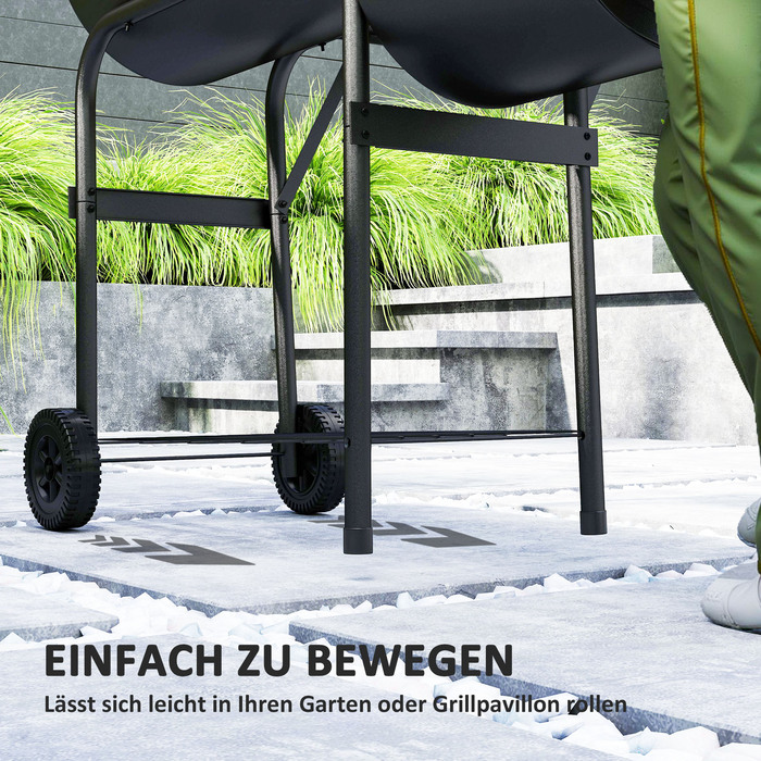 Сталевий вугільний гриль Outsunny BBQ Smoker з кришкою, термометром, колесами, полицею, рухомий гриль-візок з регулюванням подачі повітря, вугільний кошик, вугільний гриль для барбекю, кемпінгу, саду 109x60x120 см | Aosom