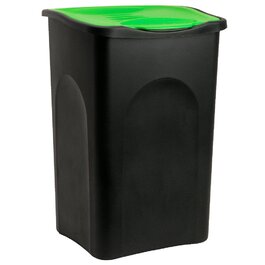 Відро для сміття Stefanplast об'ємом 50 літрів з кришкою, чорний, зелений сміттєвий бак, пластикове відро для сміття для кухні, офісу, велике, чорне / зелене