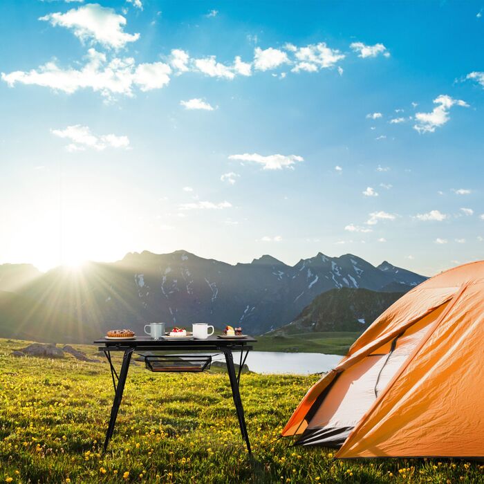 Relaxdays Регульований за висотою відкидний столик з алюмінію