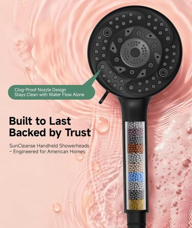 Фільтр для душу SunCleanse з ручним душем, 9 режимів, знімний, для жорсткої води, чорний матовий