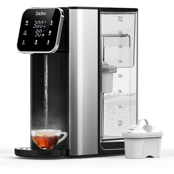 ЗACHVO Дозатор гарячої води UR05-2200W: миттєве гаряче водопостачання, 4 температурні режими, 3 об'єми, 4л бак, компактний та енергоефективний, захист від перегріву, дитячий замок, для кухні та офісу, фільтр з активованого вугілля
