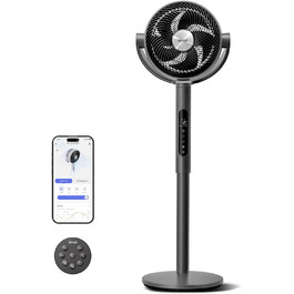 Вентилятор Levoit з DC мотором, тихий (20dB), дальність обдування 30м, 2465 м³/год, з пультом керування, 4 режими, 12 швидкостей, таймер 12 годин, білий (Smart, сірий)