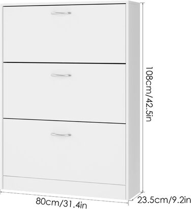 Вузька шафа для взуття FirFurd біла, з 3 відкидними ящиками, економна для 12-24 пар, висока комода для прихожей, коридору, входу. Дерев'яна шафа для взуття 110x80x23.5 см