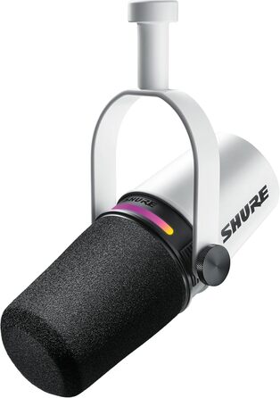 Мікрофон Shure MV7+ для подкастингу, покращений звук, LED-тачпанель, USB-C/XLR, авто-рівень, цифровий поп-фільтр, ефекти реверберації, для запису, стрімінгу, білий