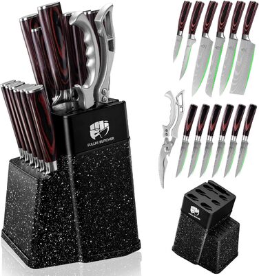 Набір кухонних ножів Fullhi 14 предметів з бруском для заточування: кухонні ножі, ножі для стейку, барвисті ручки. Ідеальний подарунок для чоловіків та жінок.