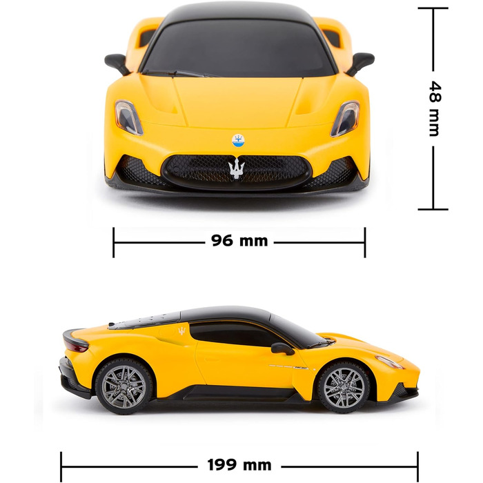 Радіокерований автомобіль Bugatti 1:24, офіційно ліцензований, жовтий Maserati. Модель на радіокеруванні з робочими фарами
