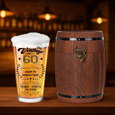 Персоналізований пивний келих з гравіюванням для чоловіка на 60 років, 1966 рік народження, в дерев'яній подарунковій коробці 470 мл + відкривачка для пляшок. Ідея подарунка на День народження, День Святого Валентина.