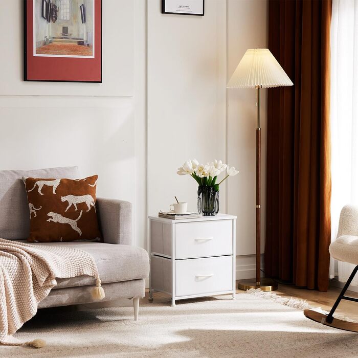 Набір приліжкових тумбочок DUMOS, 2 шт. з шухлядою, вузький комод, індустріальний стиль, для спальні, вітальні, дитячої кімнати, прихожої, білий