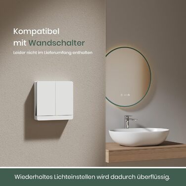 Круглий дзеркало для ванної кімнати EMKE з підсвічуванням 60 см - з антизапарюванням, регулюванням яскравості, годинником, індикатором температури, сенсорним керуванням, функцією пам'яті, енергозберігаючий. Розмір: 80x80 см.