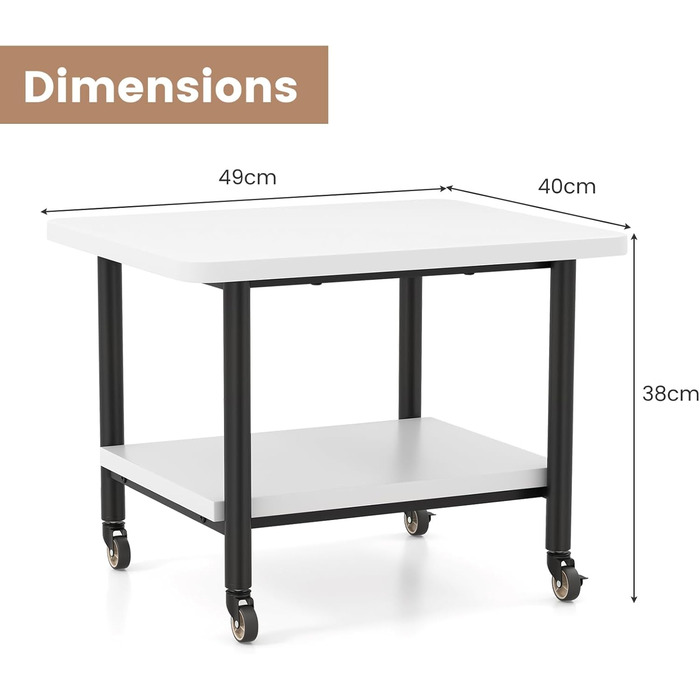 Стіл для принтера HOMASIS з 2 ящиками, стійка для принтера з 4 колесами та 2 гальмами, вантажопідйомність 55 кг, підставка для принтера, офісний візок для дому та офісу (білий+чорний)