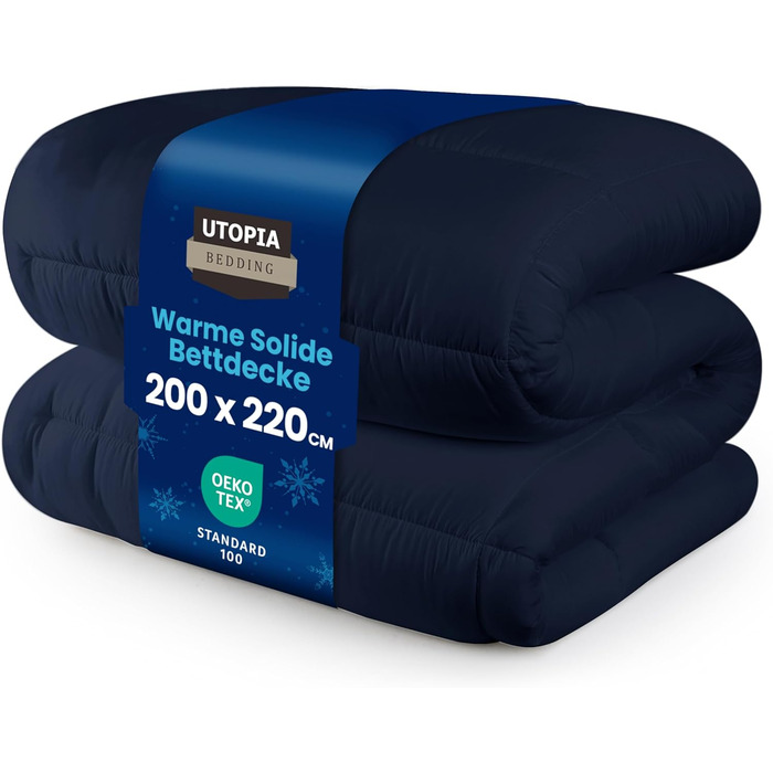 Ковдра Utopia Bedding - всесезонна, 370 GSM, дихаюча, стеганий, супер м'який, білий (200 x 220 см, морська хвиля)