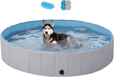 Басейн для собак Yaheetech, басейн 100/120/140/160 x 30 см, басейн для веслування собак, складний басейн для ванни, водний басейн, складна душова чаша для домашніх тварин (сірий, XL - 140 x 30 см)