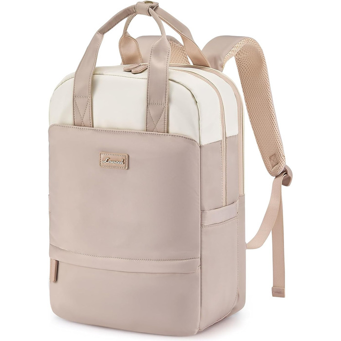 Сумка-рюкзак LOVEVOOK для жінок, 15.6 дюймів, для ноутбука, шкільна сумка для підлітків, дівчаток, елегантний туристичний рюкзак, сумка для роботи, повсякденна сумка, водонепроникна, для подорожей, навчання, роботи (15.6 дюймів, Бежево-рожевий)