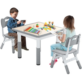 Дитячий стіл зі стільцями, 3 шт. - регульована висота, пластик, 80x60 см. Дитячі меблі для ігор та навчання