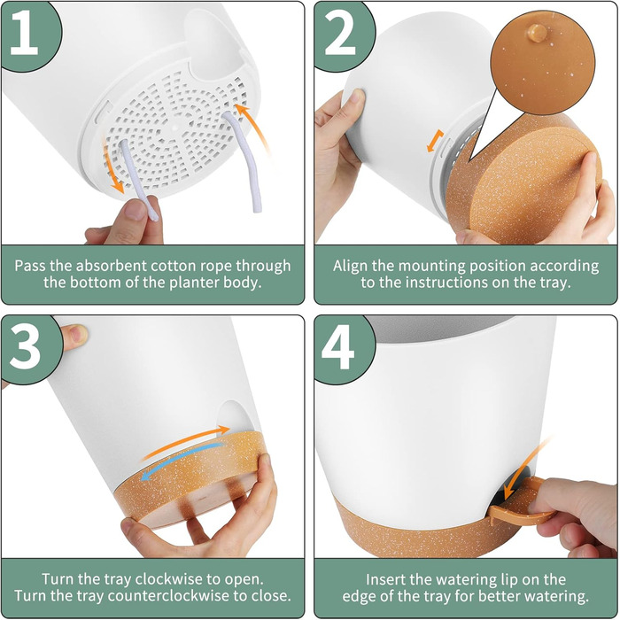 Набір горщиків для квітів Gardife з автополивом, 5 шт. різного розміру (12.7-17.8 см), пластикові, для кімнатних рослин, білі