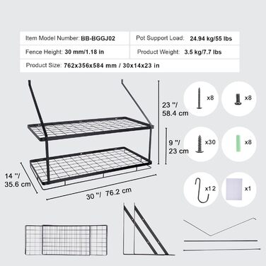 Підвісна підставка для горщиків VEVOR 76,2 см з 12 S-подібними гачками, вага завантаження 24,94 кг, ідеально підходить для сковорідок, посуду, посуду