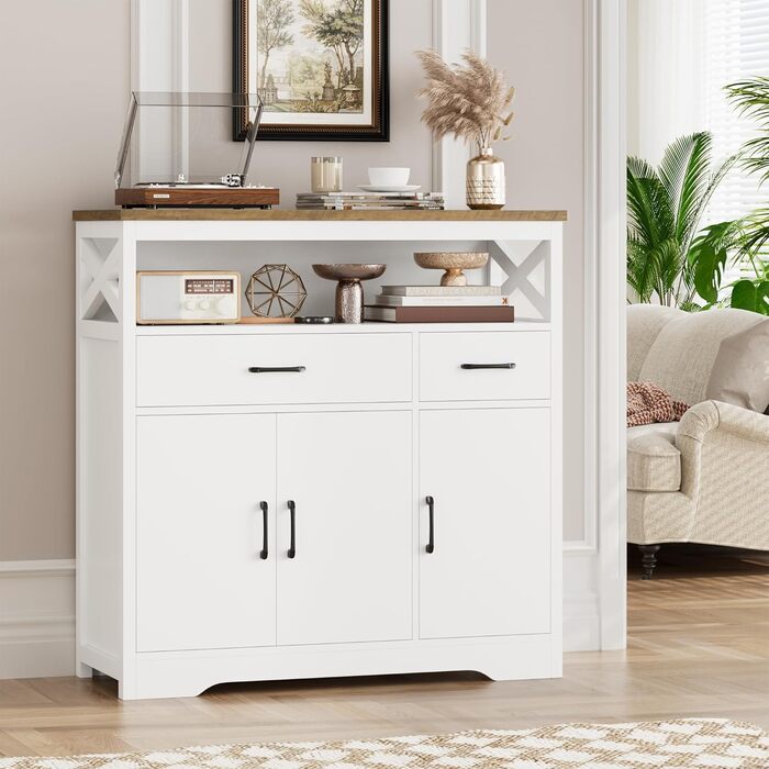 Сервант HOCSOK з 2 шухлядами та 3 дверцятами, кухонна комода, буфет з робочою поверхнею для вітальні/їдальні, регульована полиця, 105x100.5x39.5 см