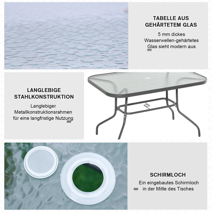 Зручний стіл для саду, балкону або тераси: бістро-стіл з склокерамічною стільницею, отвором для парасольки, міцний металевий каркас з порошковим покриттям кольору 