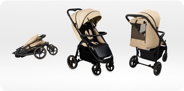 Дитячий візок-прогулянка MoMi Miya, бежевий (до 22 кг) – колеса EVA, повний комплект аксесуарів