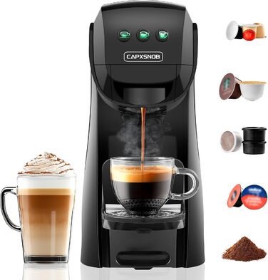 Кавомашина 5-в-1 Warriors1 для Nespresso, Dolce Gusto, Lavazza A Modo Mio, FAP Espresso Point та меленої кави, 20 bar, 0.8 л, автоматична, для дому та офісу, чорний