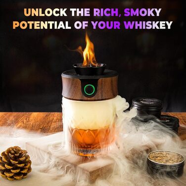 Набір для копчення коктейлів з факелом: 6 смаків дерев'яної стружки, для віскі та вишуканих напоїв. Подарунок для чоловіків, батька, на День народження, День батька, День Святого Валентина