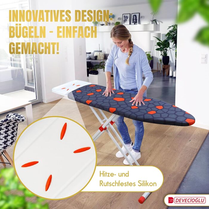 Прасувальна дошка DEVEÇİOĞLU 50-80см з чохлом 36x114см для парогенераторів, складна | Прасувальна дошка Mm480