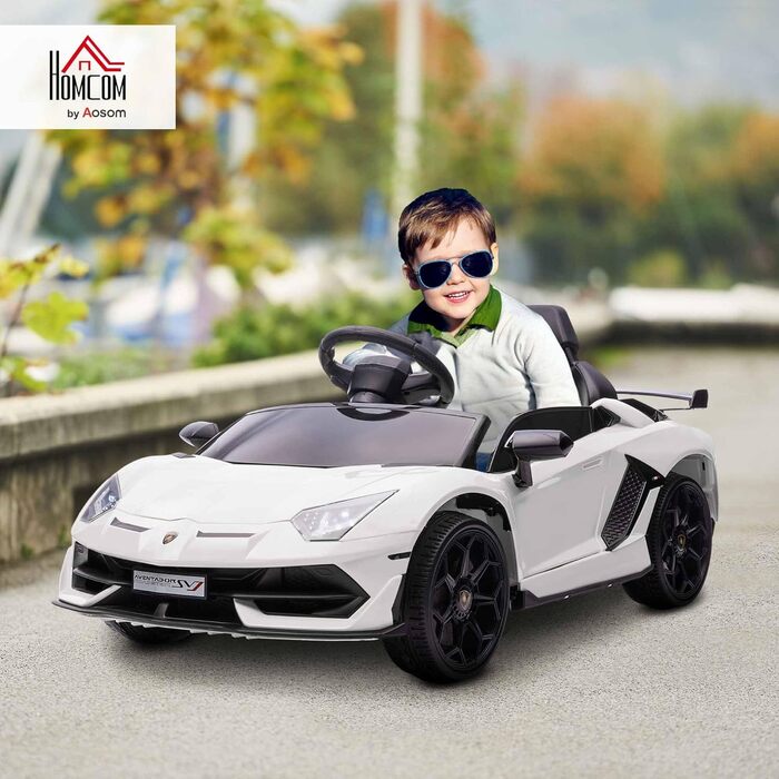 Електромобіль для дітей HOMCOM Lamborghini Aventador SVJ Roadster 12V з пультом, MP3, сигналом, фарами, білий, для дітей 3-5 років