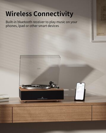 Вініловий програвач ANGELS HORN з Bluetooth, HiFi динаміками, вбудованим фонокоректором, підтримкою 33/45 об/хв та головкою AT-3600L