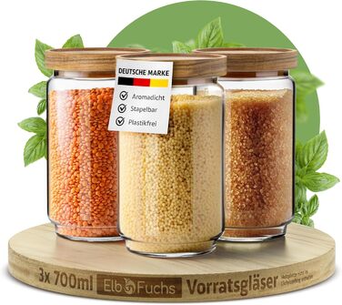 Набір скляних банок для зберігання з кришками (300, 500, 700, 1000 мл) - герметичні, захищені від молі | Для спецій та продуктів харчування | 4 шт. різного розміру