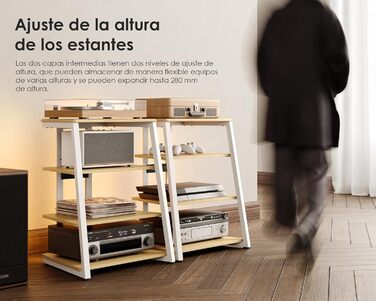 FITUEYES СТЕЛЖ HI-FI РЕГІАЛ з LED-підсвіткою та розетками для програвачів та стереосистем, 61 x 52 x 78 см