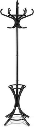 Стойка для одягу GIANTEX з підставкою для парасольки, дерев'яна, 12 гачків, для прихожей/вітальні (чорна)