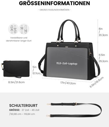 Сумка для ноутбука LOVEVOOK: жіноча сумка-шоппер, велика, для роботи, навчання, офісу, бізнесу, 15.6 дюймів, чорна