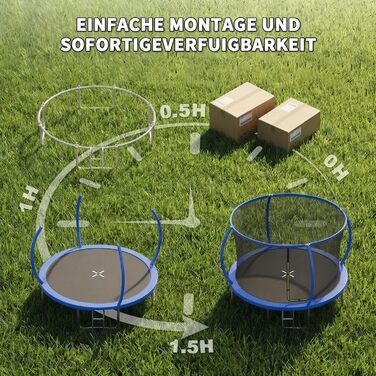 Батут JUMMICO вуличний Ø290 см з сіткою безпеки та захисним покриттям, дитячий садовий батут синій