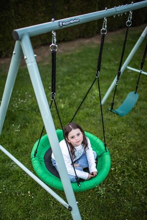 Гойдалка-гніздо для саду HyperMotion Storchennest з А-рамою, 2 місця, 150 кг, зелено-сіра (HYP1)