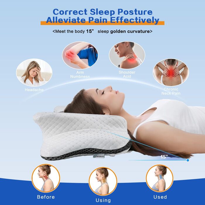 Ортопедична подушка для шиї з Memory Foam, регульована, ергономічна, для комфортного сну, без запаху, контурна, для сну на боці
