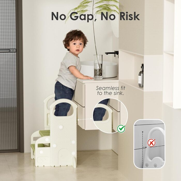 Триттхокер Hoopyosms для дітей, 2/3-рівневий, регульована висота, складаний, з поручнями, антиковзаюча поверхня, для ванної та кухні, підходить для малюків (зелений)