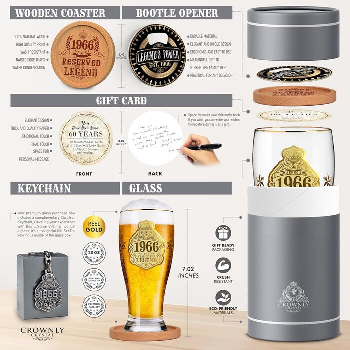 Пивний келих з гравіюванням 570 мл, 50 років, персоналізований подарунок для чоловіка, тата, декор, листівка на ювілей (1966)