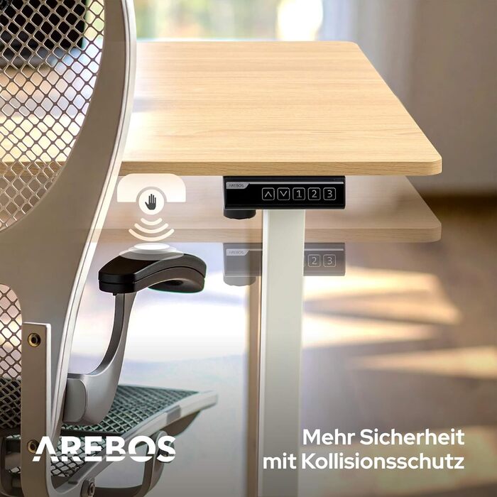 Електричний регульований стіл Arebos 120x60 см з пам'яттю | Столик для комп'ютера | Ергономічний офісний стіл | Стіл для стояння/сидіння | Бежевий