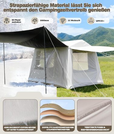 Надувний кемпінговий намет для 2-8 осіб 4 сезони Oxford, з повітряним насосом, швидке встановлення 270x270x200 см, з козирком