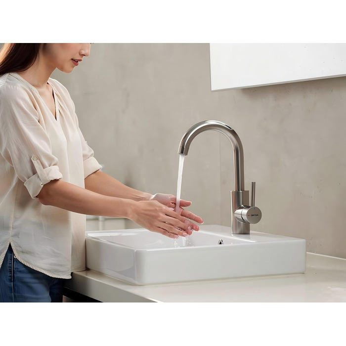 Змішувач для ванної кімнати GRIFEMA, 360° поворотний, однорідний, нержавіюча сталь, 180 мм, холодна та гаряча вода, економія води, проста установка, 3/8″ з'єднання, для гостьового туалету, G1002A сірий