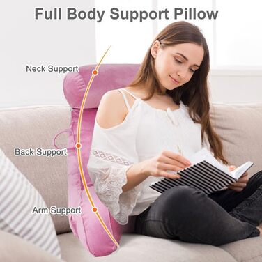 Подушка для читання Mingfuxin для ліжка, дивана, підлоги з регульованою підтримкою шиї та спини (Рожева)