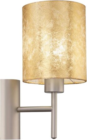 Настільна лампа EGLO Viserbella, 1 полум'я, вінтаж, приліжкова лампа зі сталі та текстилю, лампа для вітальні в кольорі шампань, золото, лампа з вимикачем, розетка E27 (настінний світильник)