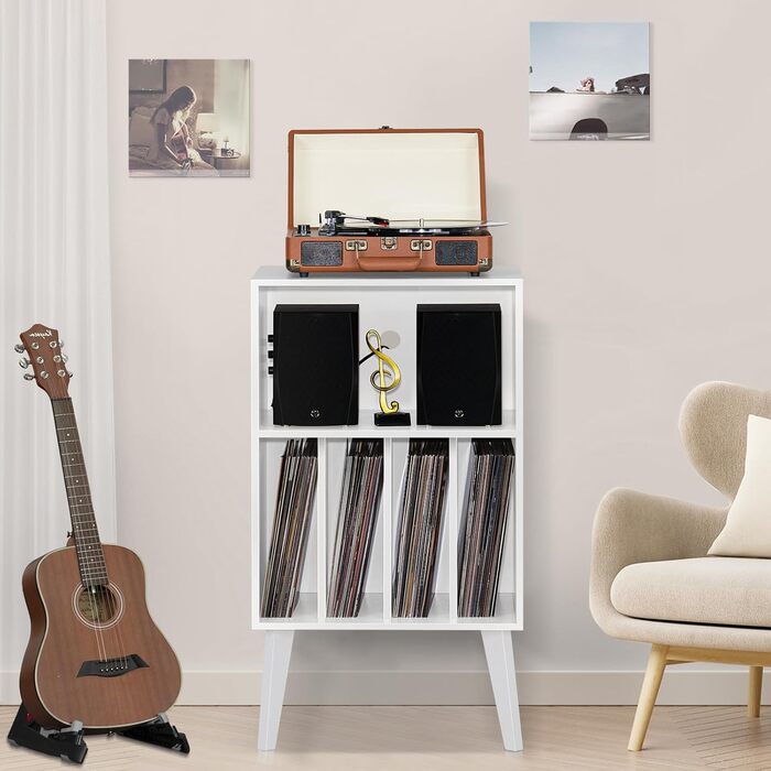 Сумка для вінілових платівок на 160 платівок, органайзер для вінілу, підставка для програвача, білий, Mid-Century дизайн