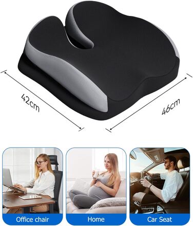 Ортопедична подушка Xespis для сидіння, Memory Foam, для болю в куприку, сідниці, геморої, спини, чорна