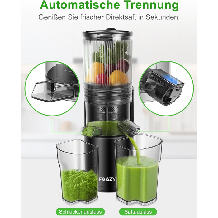 Електричний соковитискач для цілих овочів та фруктів, 130 мм, з широкою подачею, легкий у чищенні, чорний