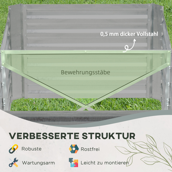 Outsunny Сталева піднята грядка, Грядка з холодним каркасом Садова клумба Flower Box Pluggable, Кашпо Box 180x90x60см для саду, балконного патіо, овочевої грядки для квітів, рослин, фруктів