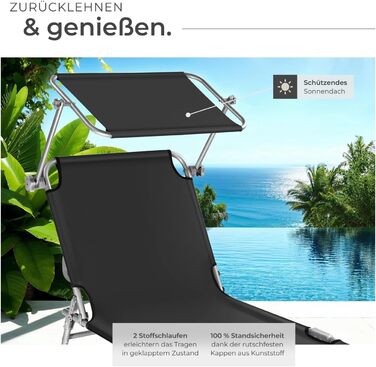 Шезлонг Tectake для саду з сонцезахистом, розкладний, для балкону/тераси, з регульованою спинкою, пляжний, до 110 кг, сірий