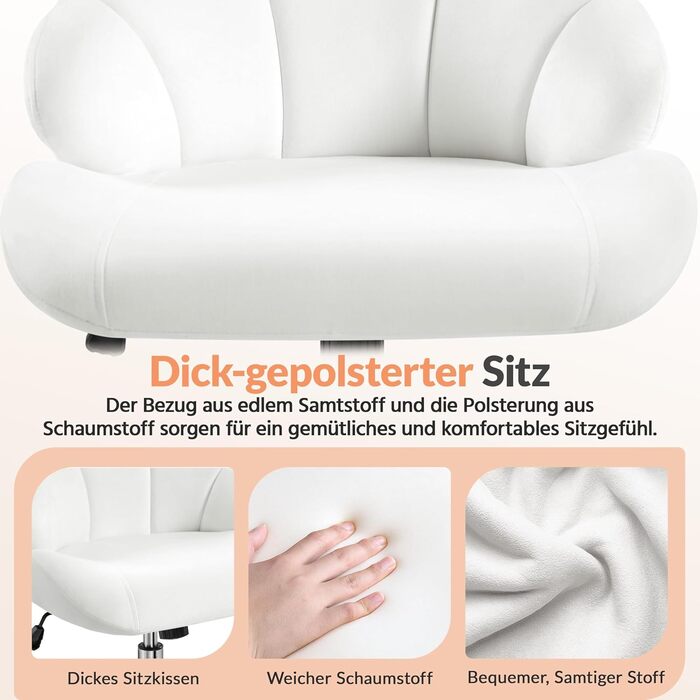 Крісло Yaheetech для дому та офісу: пуф для макіяжу, крісло з регулюванням висоти, обертове, біле, до 136 кг